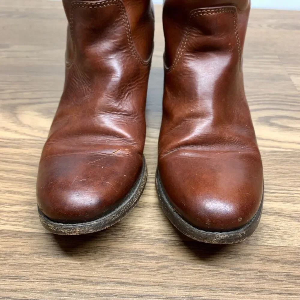 Frye #77167 Melissa Button Brown Tall Leather Riding Biker Womens Boots‎ Size 6B